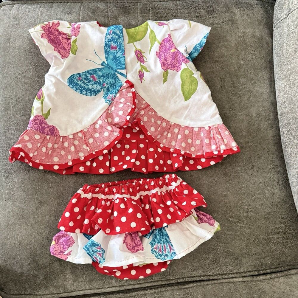 Baby Girl Polka Dot Outfit Set Red & White Ruffle Top Bloomer Size 6-12 Months - Picture 7 of 10